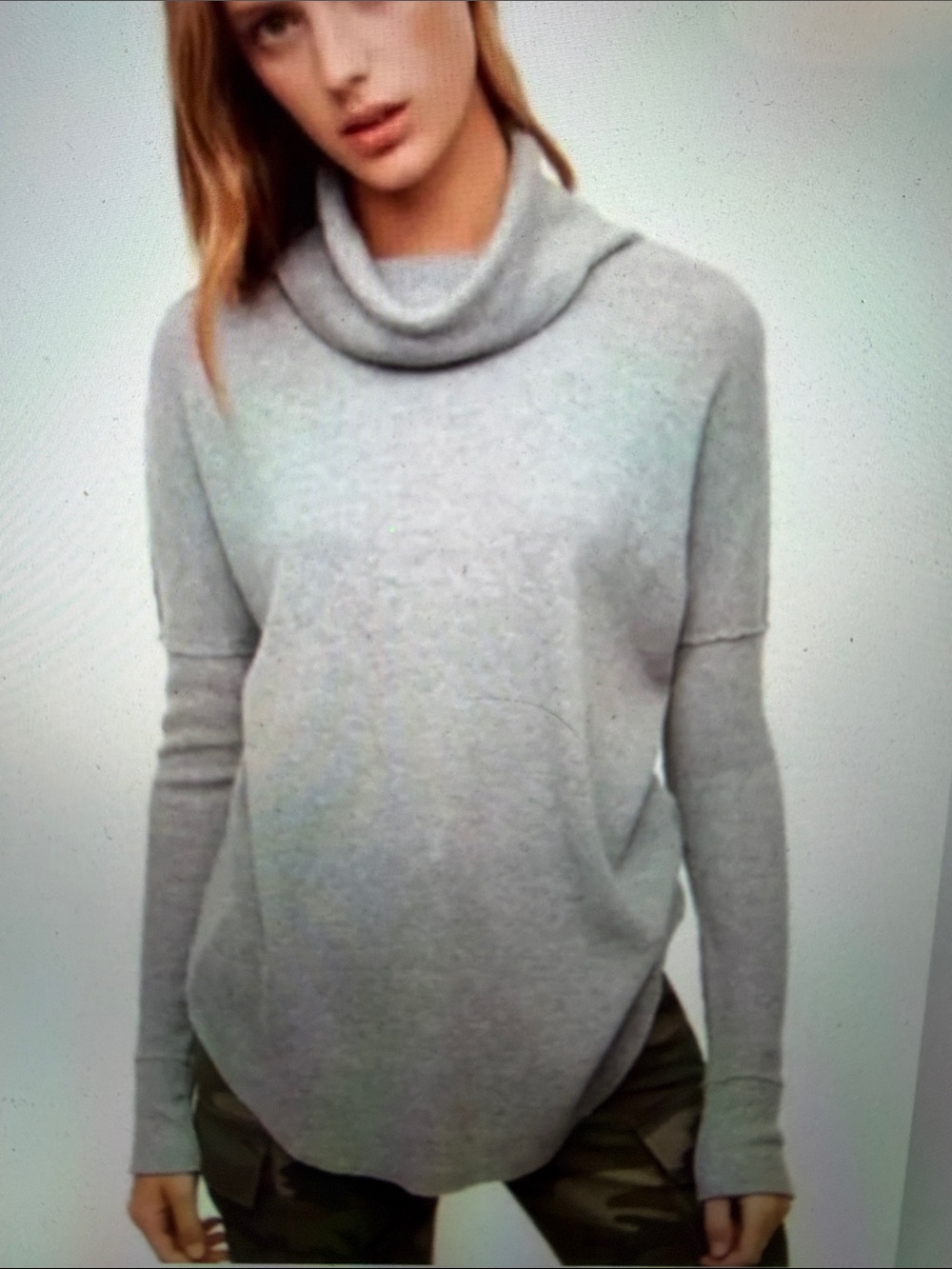 The Group Babaton Aritzia sz M Gray Waffle long sleeve top relaxed cowlneck